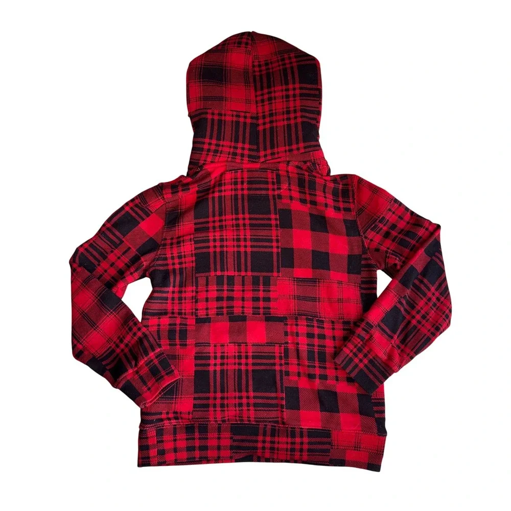 Polo Ralph Lauren Hoodie Kids Size 7 Red Plaid Excellent Polo Bear Patchwork